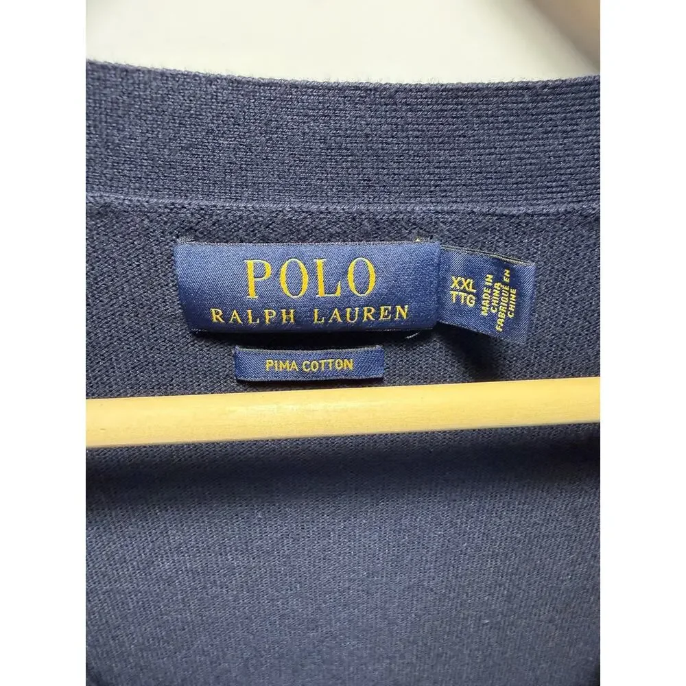 Polo Ralph Lauren Mens Pima Cotton Sweater Cardigan XXL Navy V Neck Prep NWOT